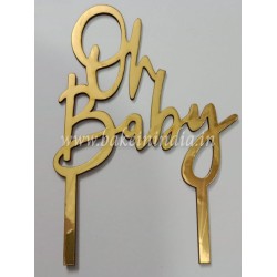 Oh Baby Mirror Gold Acrylic Cake Topper/ Pack of 1