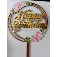 Happy Birthday Mirror Gold Acrylic Cake Topper/ Pack of 1