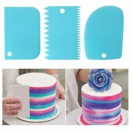 3 Pieces Dough, Bowl, Cake, Plastic, Jagged Edges, Curved Edge, Flat Edge Scraper (Random Color)