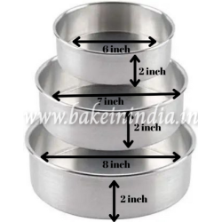 Aluminium Baking Round Cake Pan/Mould for Microwave Oven -( Diameter 6", 7", 8" inch , height 2inch  Silver (Set of 3 Pieces) (Round)