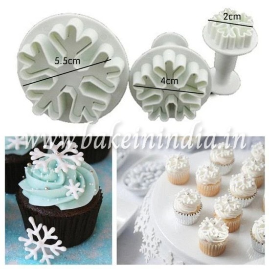 Cake Decor 3 Pieces snow flake Shape Plunger Cutters Fondant Tool Cake Decor 3 Pieces snow flake Shape Plunger Cutters Fondant Tool