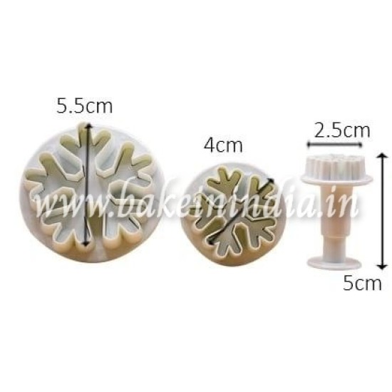 Cake Decor 3 Pieces snow flake Shape Plunger Cutters Fondant Tool Cake Decor 3 Pieces snow flake Shape Plunger Cutters Fondant Tool