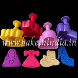 Ladies Dress, Shoes, Handbag & Hat Plunger Cutter For Fondant Cake Decoration (Set of 4 ) Ladies Dress, Shoes, Handbag & Hat Plunger Cutter For Fondant Cake Decoration (Set of 4 )