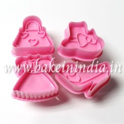 Ladies Dress, Shoes, Handbag & Hat Plunger Cutter For Fondant Cake Decoration (Set of 4 ) Ladies Dress, Shoes, Handbag & Hat Plunger Cutter For Fondant Cake Decoration (Set of 4 )