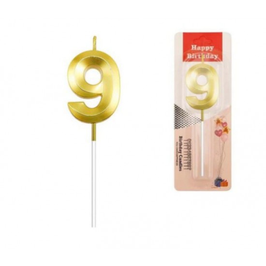 HAPPY BIRTHDAY GOLDEN NINE NUMBER CANDLE Candle (Gold, Pack of 1)