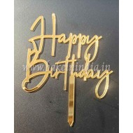 Happy Birthday Mirror Gold Acrylic Cake Topper/ Pack of 1