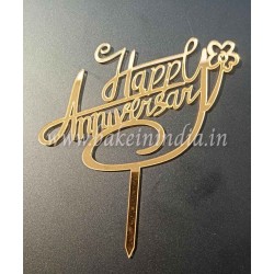 Happy Anniversary Golden Acrylic Cake Topper/ Pack of 1
