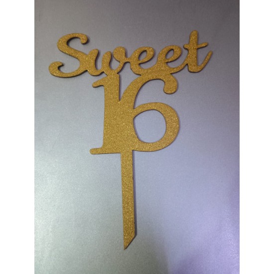 SWEET 16 GOLD ACRYLIC CAKE TOPPER