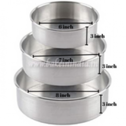 Aluminium 6,7& 8 inches Diameter and 3 Inches Height Round Cake Mould for OVENS (Set of 3 Pcs).