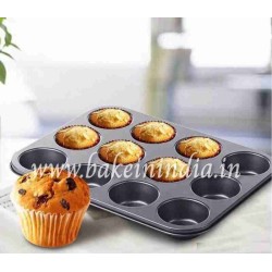 Cupcake Tray Steel 12 Slot Muffin Tray Cake Mould, Black || 35 by 26 Cupcake Tray Steel 12 Slot Muffin Tray Cake Mould, Black || 35 by 26