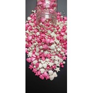 White and Pink Heart Cake Decoration Sprinkles, 100 gm