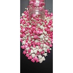White and Pink Heart Cake Decoration Sprinkles, 100 gm