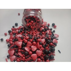 Red and Black Heart Cake Decoration Sprinkles, 100 gm