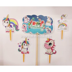 Cake Decor 5 pcs Unicorn Happy Birthday Theme Paper Topper For Cake And Cupcake Cake Decor 5 pcs Unicorn Happy Birthday Theme Paper Topper For Cake And Cupcake