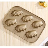 Stainless Steel Cake Mould Muffin 6-Cavity Madeleines Cake Baking Pans Tray Shell Shaped Mold Nonstick-1Pc,Gold