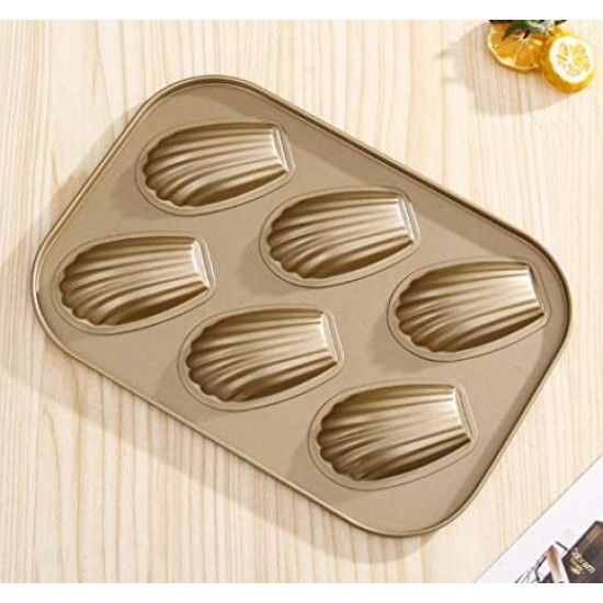 Stainless Steel Cake Mould Muffin 6-Cavity Madeleines Cake Baking Pans Tray Shell Shaped Mold Nonstick-1Pc,Gold Stainless Steel Cake Mould Muffin 6-Cavity Madeleines Cake Baking Pans Tray Shell Shaped Mold Nonstick-1Pc,Gold
