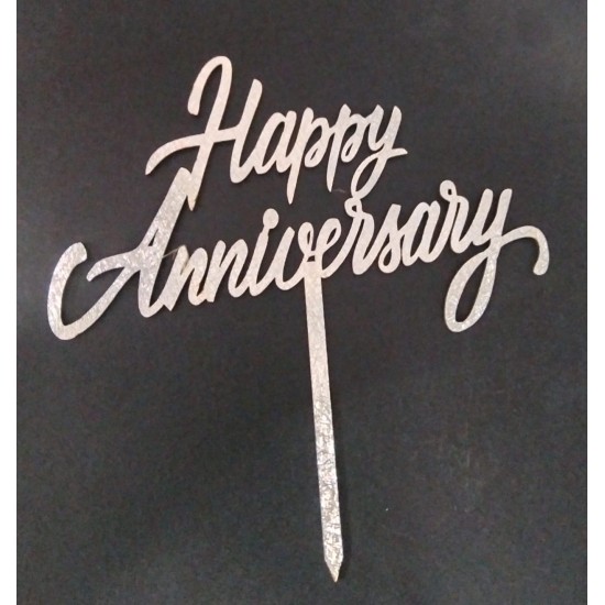 Silver Happy Anniversary Cake Topper/ Pack of 1 Silver Happy Anniversary Cake Topper/ Pack of 1