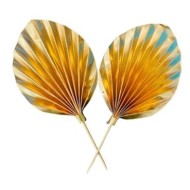 Palm Leaf Cake Topper for Anniversary Decoration, House Decoration, Birthday Artificial Gold Leaves (Palm Leaves) Golden (Pack of 2pcs)