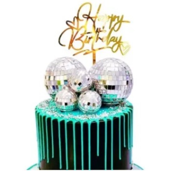 9 PCs Mirror Faux Balls Cake Topper - Silver
