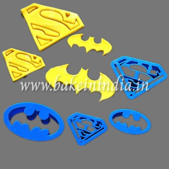 4pc Fondant and Cookies Cutter Set for Superman and Batman cartoon characters