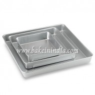 Heavy Aluminium Square Cake Tin Mould Set of 3 (6, 7, 8, Inches) 2 inch Height
