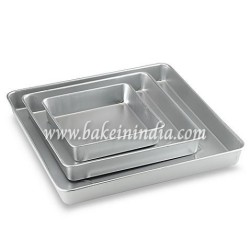Heavy Aluminium Square Cake Tin Mould Set of 3 (6, 7, 8, Inches) 2 inch Height