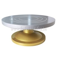 360 Degree Smooth Rotating Fiber Cake Stand Cake Decorating Turntable, Silver and Golden, 12inch (30 Cm)