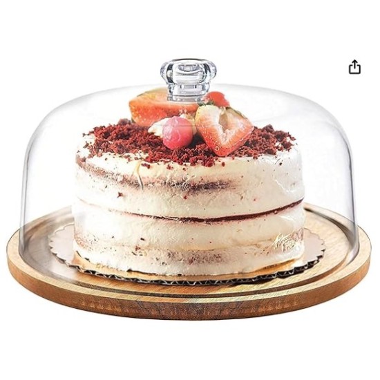 Cake Stand with Dome, Round Cake Plate with Acrylic Lid, Cake Holder with Clear Cover and Wooden Serving Tray Cake Stand with Dome, Round Cake Plate with Acrylic Lid, Cake Holder with Clear Cover and Wooden Serving Tray