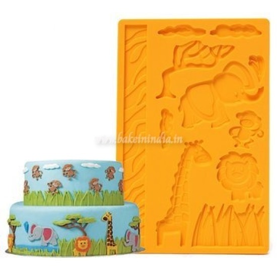 Zoo Animal Jungle World Lion Grass Monkey Silicone Mold Cake Zoo Animal Jungle World Lion Grass Monkey Silicone Mold Cake
